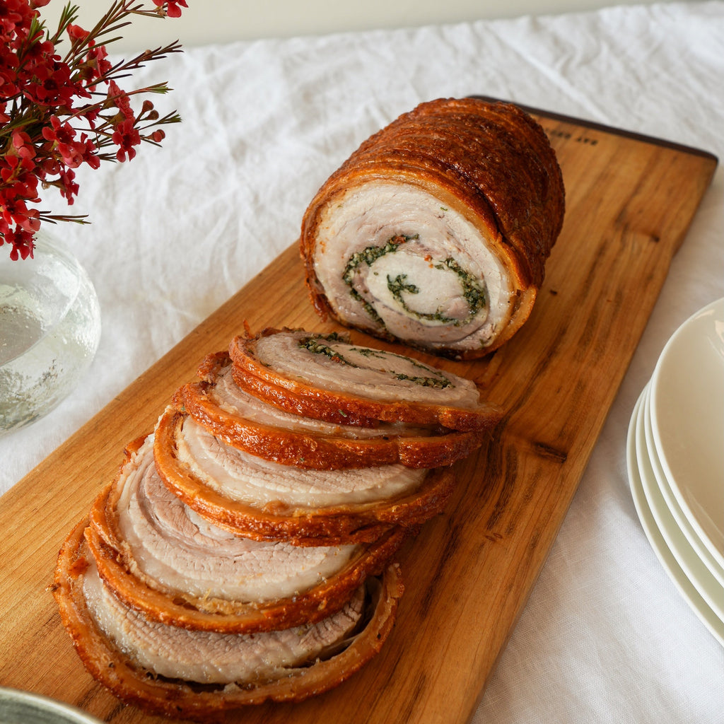 1.5kg Porchetta (stuffed & rolled pork belly, uncooked) GF, DF